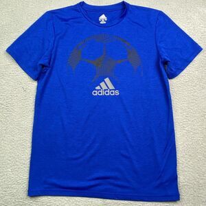 Adidas Shirt Boys XL (18-20) Blue Short Sleeve Logo Soccer‎ Athletic Tee